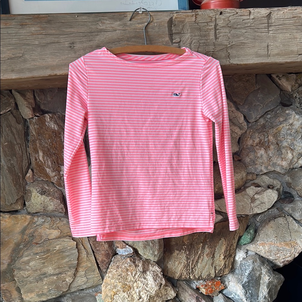 Kids Vineyard Vines Pink Long Sleeve swim shirt with Classic Stripes